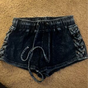 Vanilla Star Dark Blue Lace-Up Jean Shorts